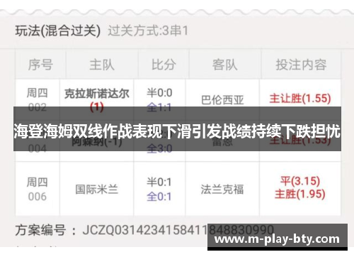 海登海姆双线作战表现下滑引发战绩持续下跌担忧