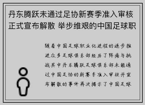 丹东腾跃未通过足协新赛季准入审核正式宣布解散 举步维艰的中国足球职业化困境再现